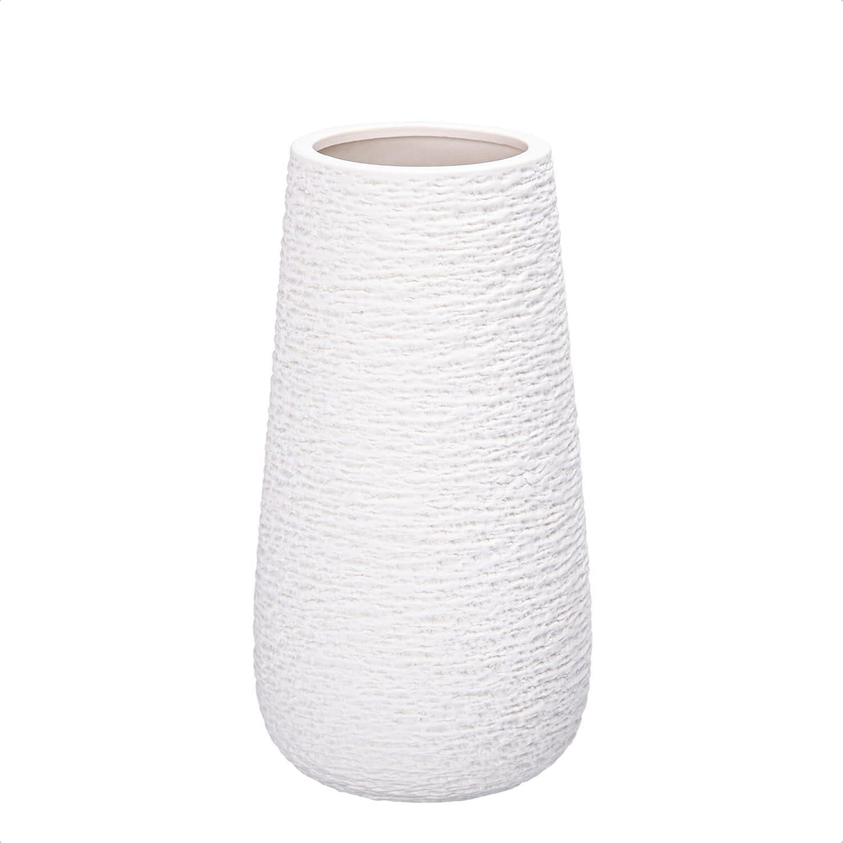 Textured White Elegant Oval Ceramic Vase for Flowers