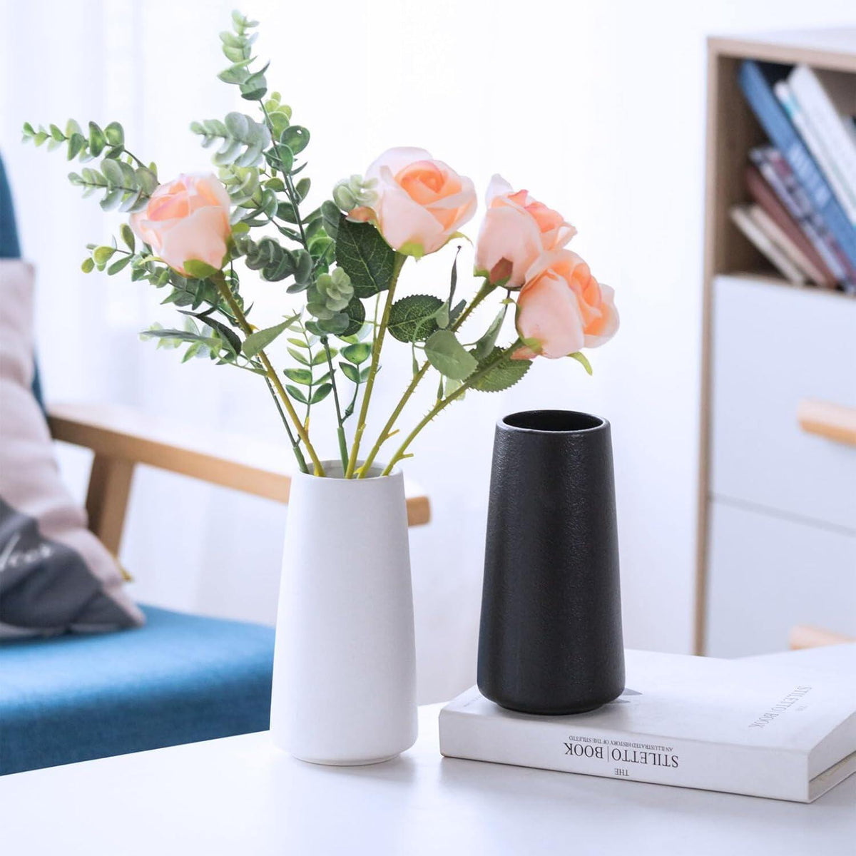 White Ceramic Flower vase, Vases for Pampas Grass