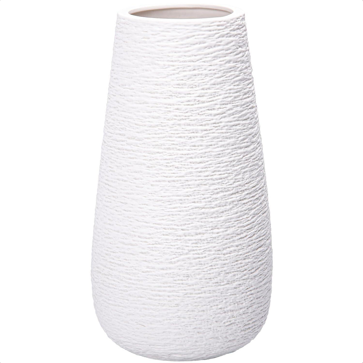 Textured White Elegant Oval Ceramic Vase for Flowers